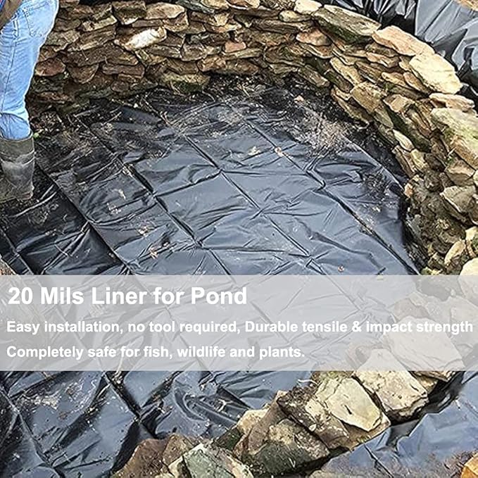 20 Mil Pond Liner, 7x10 Ft Pond HDPE Skins Small Fish Pond Liners Rubber Pond Tarp Easy Cutting Underlayment for Fountains, Waterfall & Water Gardens