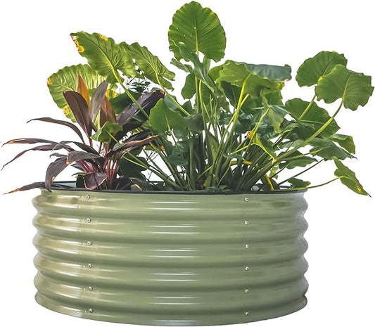 Vego garden 17" Tall 42" Round Raised Garden Bed Metal Raised Bed Planter Box for Vegetables Flowers Patio, Olive Green