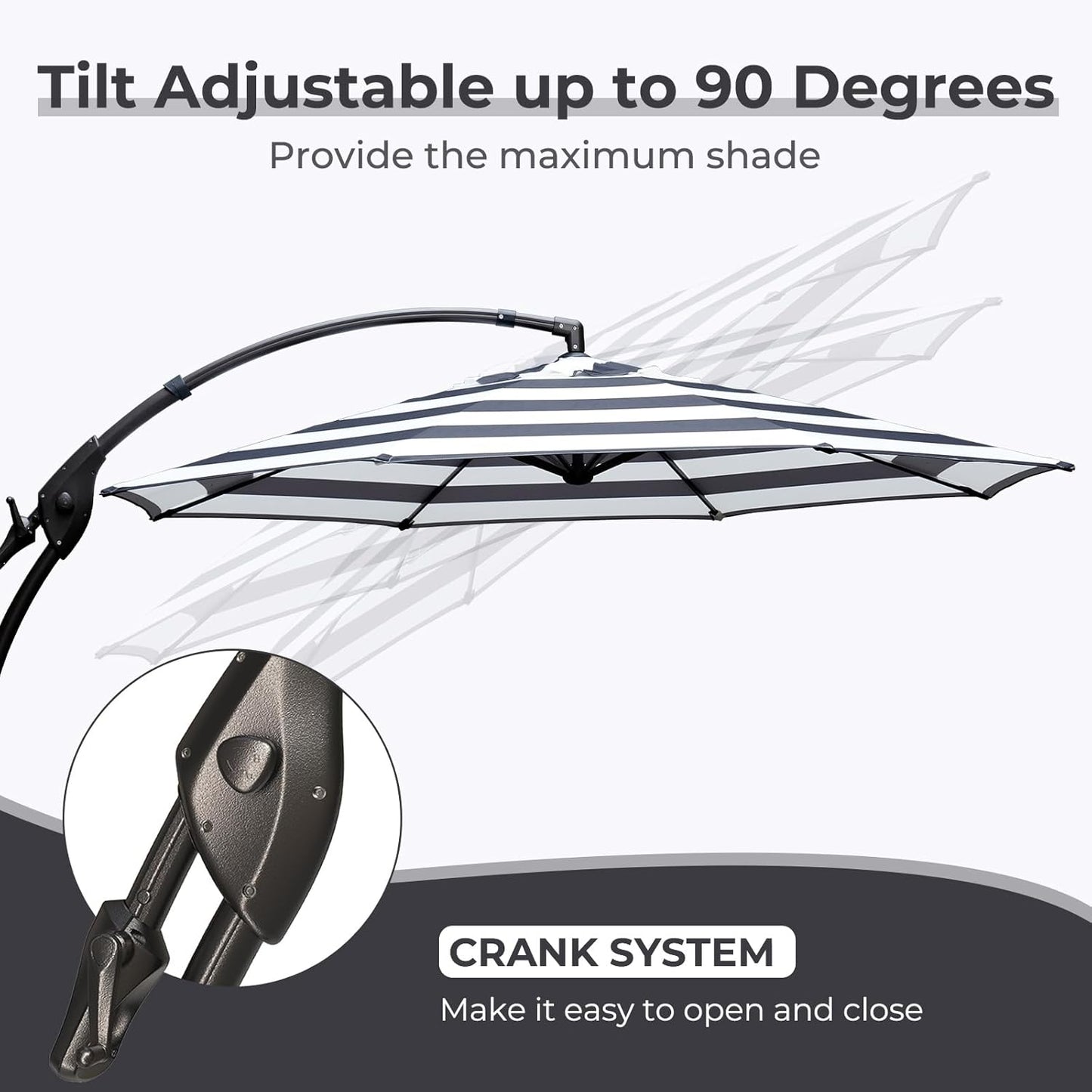 Grand patio 12FT Outdoor Round Offset Umbrella Large Patio Aluminum Cantilever Umbrella with Base for Garden Deck Poolside (Black & White, 12 FT)