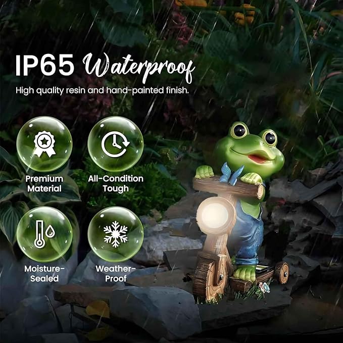 Solar Garden Frog, Outdoor Garden Decor, Animal Garden Statue, Fairy Garden Accessories,Patio,Yard,Balcony Decorations, Lawn Ornament, Housewarming, Birthday,Mothers Day Mom Gifts.