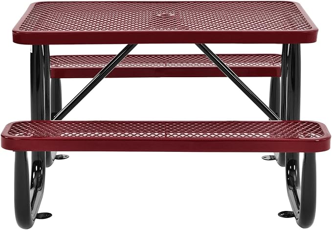 Global Industrial 4 ft. Expanded Metal Rectangular Outdoor Steel Picnic Table, Red