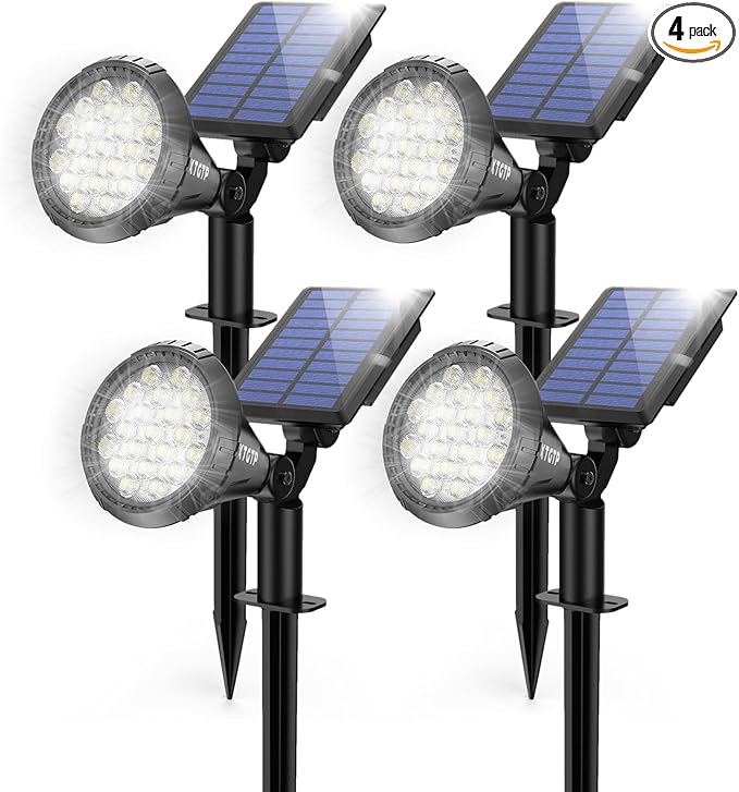 Solar Lights Outdoor, Ultra Bright 21 LEDs IP67 Waterproof Landscape Lighting for Outside, 2-in-1 Adjustable Solar Wall Lights for Garden Yard Pathway - Auto On/Off, 4 Pack (Cool White)