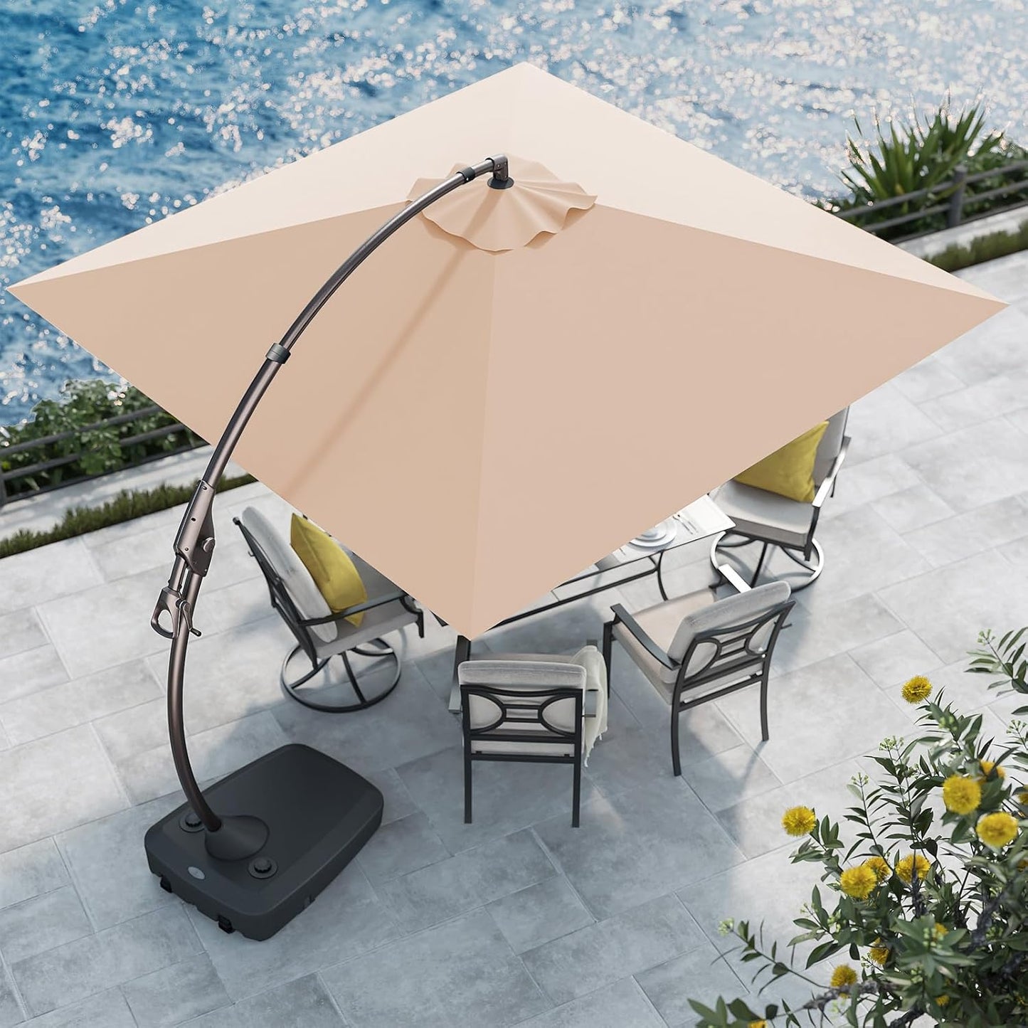 Grand patio 10x10 FT Patio Cantilever Umbrella with Base Outdoor Large Square Tilting Offset Umbrellas for Deck Yard (Champagne, 10x10 FT)