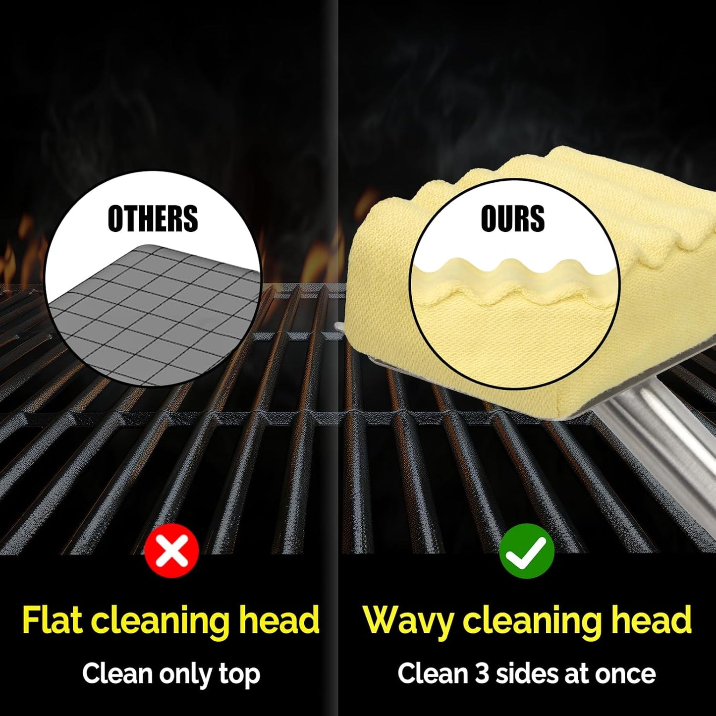 Grill Brush Bristle Free,Aramid Fiber Wavy Pad Seamless-Fit Cast Iron/Stainless-Steel Grates,BBQ Replaceable Scraper Cleaning Head,Safe Grill Cleaner for Outdoor Grill,Gifts for Men/Dad