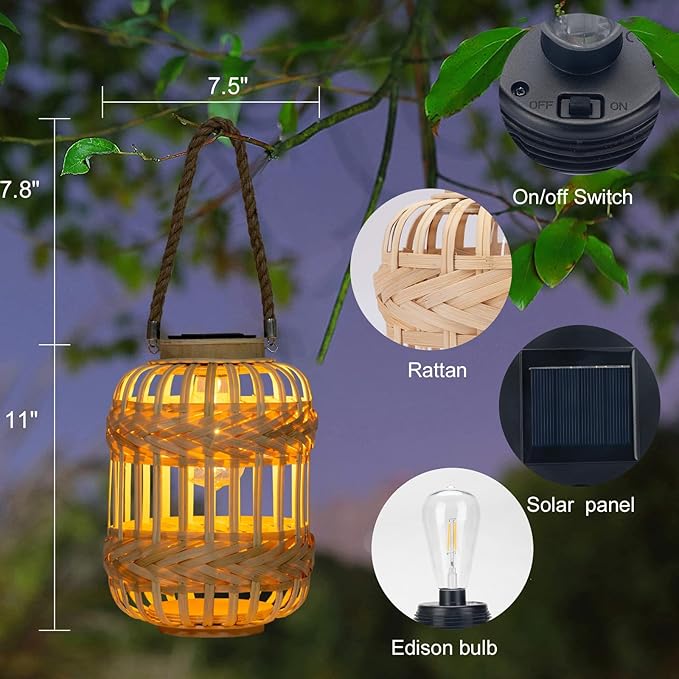 Solar Rattan Light - Outdoor Waterproof Solar Lanterns for Garden, Yard, Patio, Porch, Trees, Lawn, Pathway