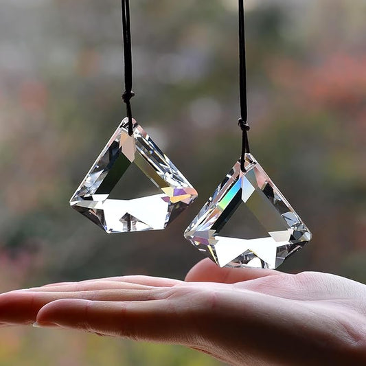 2PCS Clear Diamond Crystal Sun Catcher Prisms, STINO Hanging Suncatchers with Glass Prism, Rainbow Maker for Windows, Balcony, Kitchen, Garden Decoration (1, Diamond Clear 2Pcs)