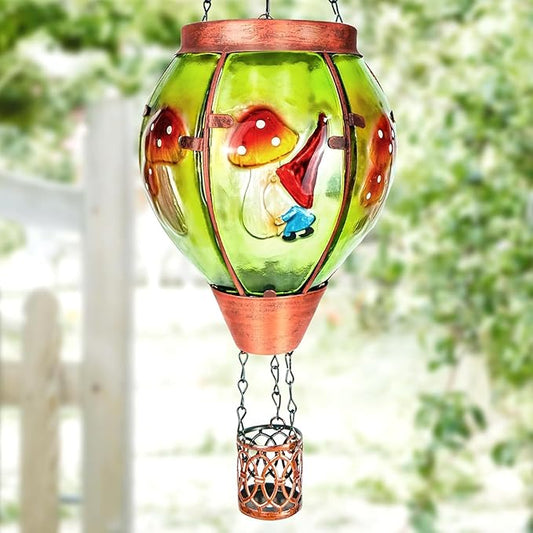Solar Hot Air Balloon Lantern with Flame， Outdoor Solar Lanterns for Outside Garden Yard Farmhouse Patio Pathway Decoration, Gifts for Women Grandma Mom - Style A