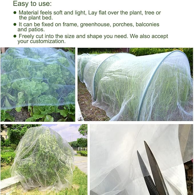 8x50Ft Mosquito Bug Insect Bird Fine Mesh Net Barrier Hunting Blind Garden Screen Netting for Protect Your Plant Fruits Flower