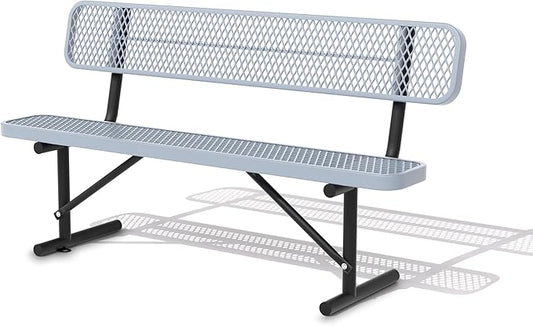 Heavy Duty Park Bench with Back Portable Frame, Outdoor Steel Bench with Backrest, Outdoor Park Bench Expanded Metal Mesh Bench for Lawn, Park, Deck, Garden, Patio, Porch, Black (Gray, 8FT)