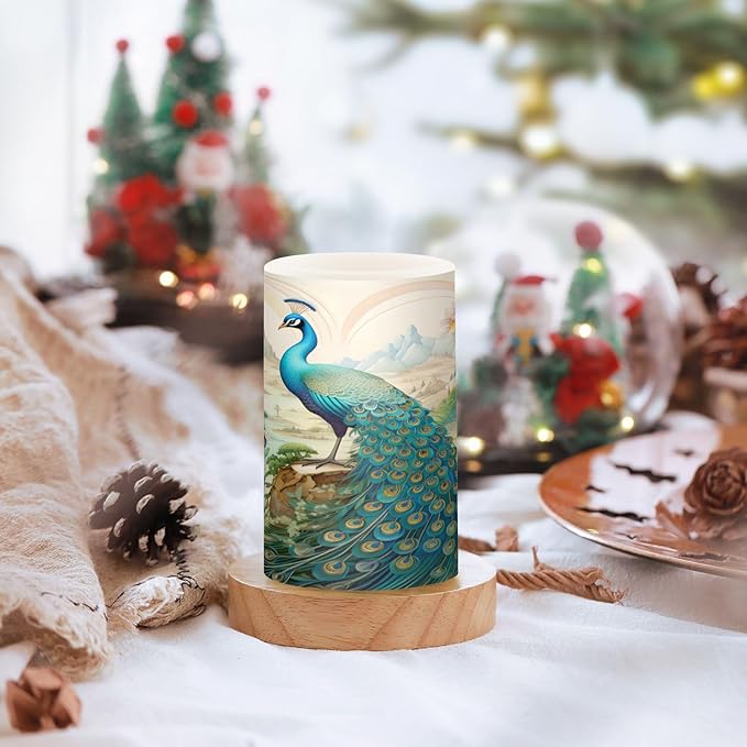 Flickering Flameless Candles, Peacock Garden LED Candles with Remote Timer, Set of 2 Battery Operated Candle for Valentine Wedding Birthday