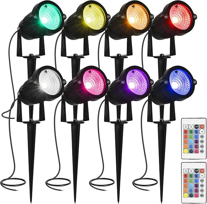 Color Change Landscape Lighting Low Voltage LED Outdoor Spotlights 6W 12V IP66 Waterproof Landscaping Lights Remote Control Garden Pathway Lights RGB Trees Decorations