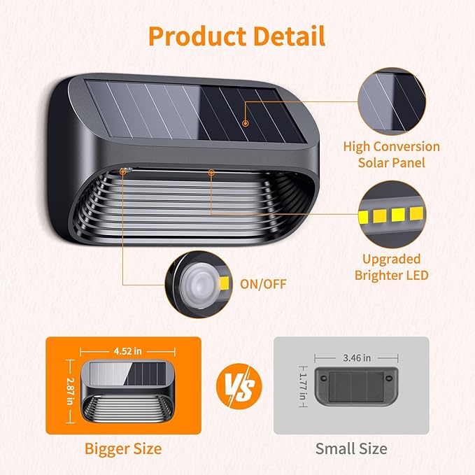 LETMY Solar Fence Lights Outdoor Waterproof, 6 Pack Fence Lights Solar Powered with 3 Modes, Auto On/Off Outdoor Solar Deck Lights for Outside Yard Stair Fence Deck Wall Patio Decor