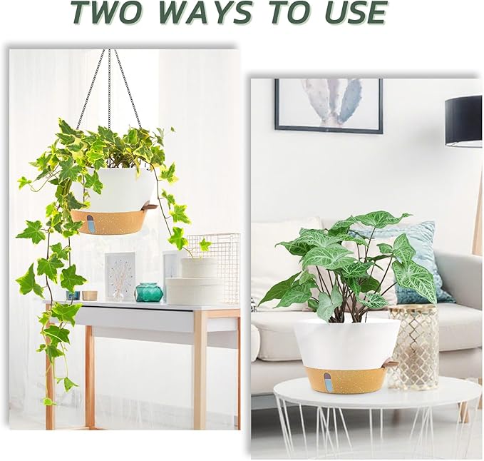 ZMTECH Hanging Planters for Indoor Plants Set of 2 Self Watering Hanging Pots Hanging Baskets Hanging Flower Pots for Outdoor Hanging Plants(8 Inch, White)