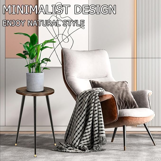 Tall Plant Stand Indoor, Mid Century Wood Plant Stand Plant Table for Flower Pots, Heavy Duty Metal Plant Holder, Modern Home Decor Small Round Side End Table (11.8"x20")