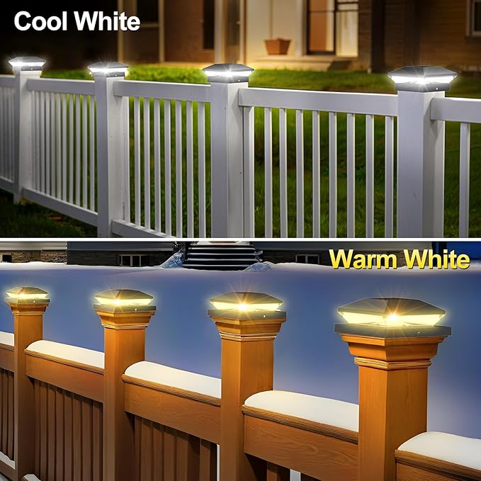 T-SUN 4x4 Solar Post Cap Lights Outdoor Waterproof, Solar Deck Fence Post Cap Lights for Wooden/Vinyl with Warm/Cool White Modes for Porch, Garden,Patio(12 Pack)
