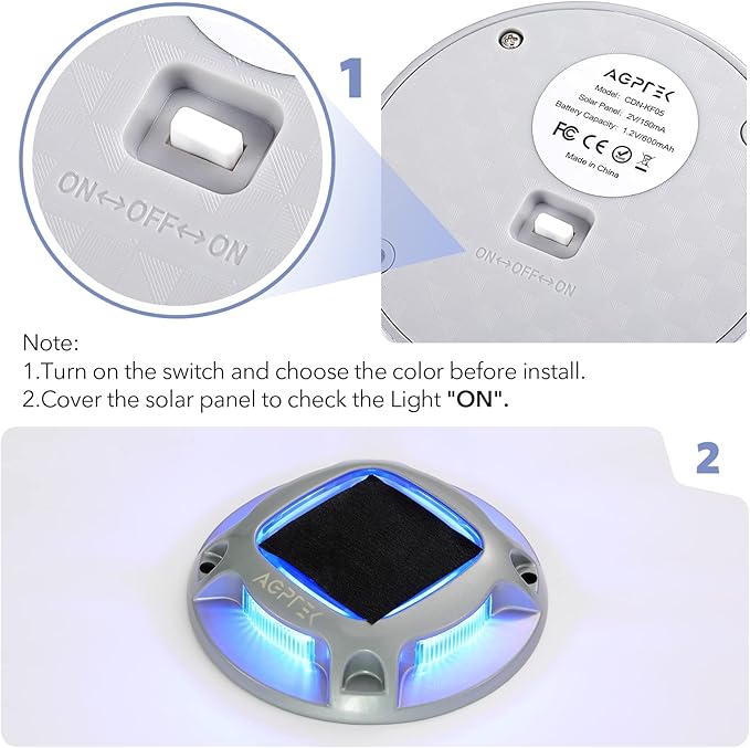 AGPTEK Solar Driveway Lights Outdoor 12 Pack, 2 Color Modes LED Deck Dock Marine Waterproof Security Marker Lights for Step Sidewalk Stair Garden Pathway Walkway Yard(Blue Light/Cool White)