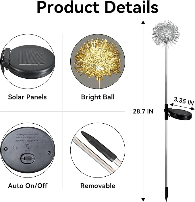 2 Pack Sunflower Garden Lights + 2 Pack Aluminum Ball Garden Lights