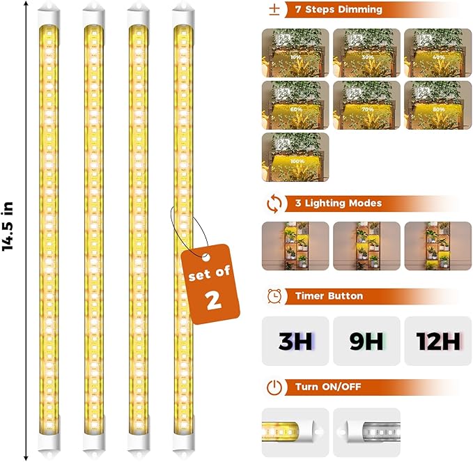 Bamworld Plant Stands with Grow Lights Sets of 2 Tall Plant Shelves for Mutiple Pots Large Plant Holder for Living Room Patio Boho Home Decor for Gardening Warm Light 2pcs