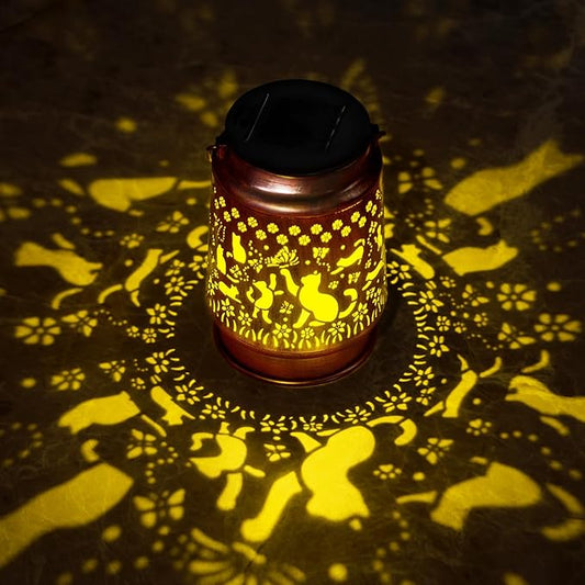 kyoryuger Cat Solar Lanterns Outdoor Cat Lover Gifts for Women Mom Grandma, Cat Lovers Gifts, Birthaday Gifts for Mom Metal Decorative Lanterns for Yard Patio Lawn Solar Garden Decor