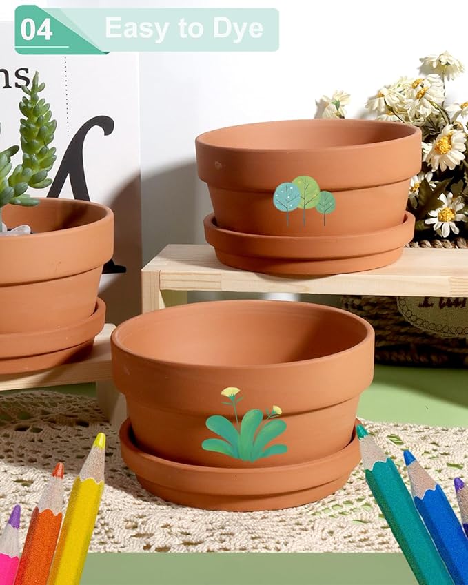 vensovo 5.7 Inch Terracotta Shallow Succulent Pot - 6 Pack Terra Cotta Clay Pots with Saucer, Cacuts Terra-Cotta Indoor and Outdoor Planters with Drainage Hole
