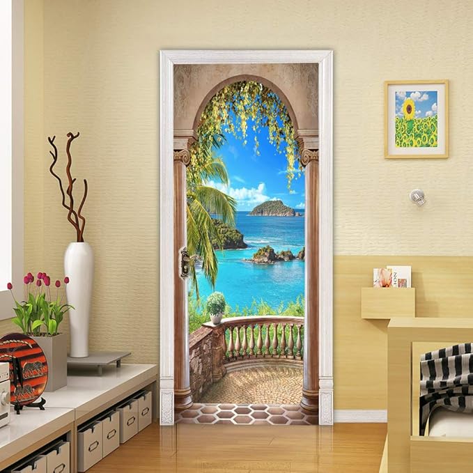 3D Door Stickers Murals Peel and Stick - Landscape - Door Wallpaper Self-Adhesive Door Decals Removable PVC Waterproof Door Poster for Bedroom Living Room Door Wall Decoration 30.3 x 78.7 inch