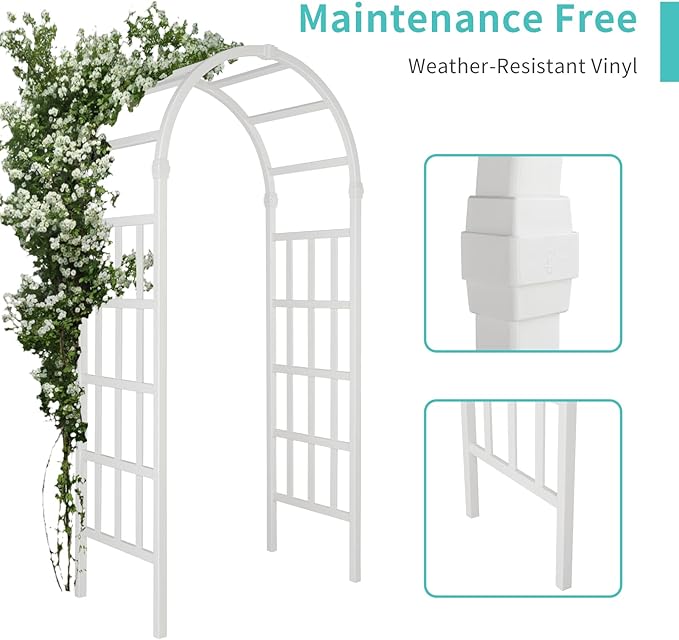VINGLI Vinyl Garden Arbor, PVC Wedding Arch for Ceremony Party, Garden Trellis for Climbing Plants Outdoor, Arch Backdrop Stand for Garden, Backyard, Lawn