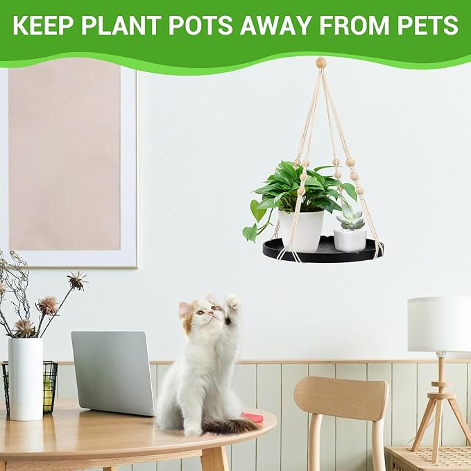 SUREAM 2 Packs Indoor Outdoor Hanging Plant Holder, Plant Holder Shelf with Large Tray, Plant Hanging Basket for Indoor Outdoor Plants, Window Wall Ceiling Home Decor (No Plant/Pot Included)