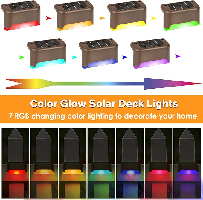 16 Pack Solar Deck Lights Outdoor, Solar Step Lights LED Waterproof Outdoor Lights Patio Decor for Stair Patio Yard Path and Garden, Color Changing