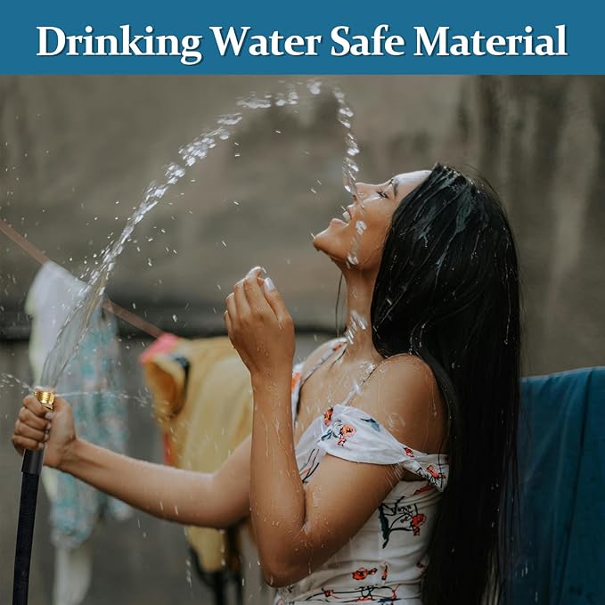Garden Hose 25ft, Made of TPE(Not PVC), Ultra-Light & Flexible Water Hose with Solid Brass Fittings, Non-Shrinking, Easy to Storage, Drinking Water Safe Material, All-weather, Black, Newbox
