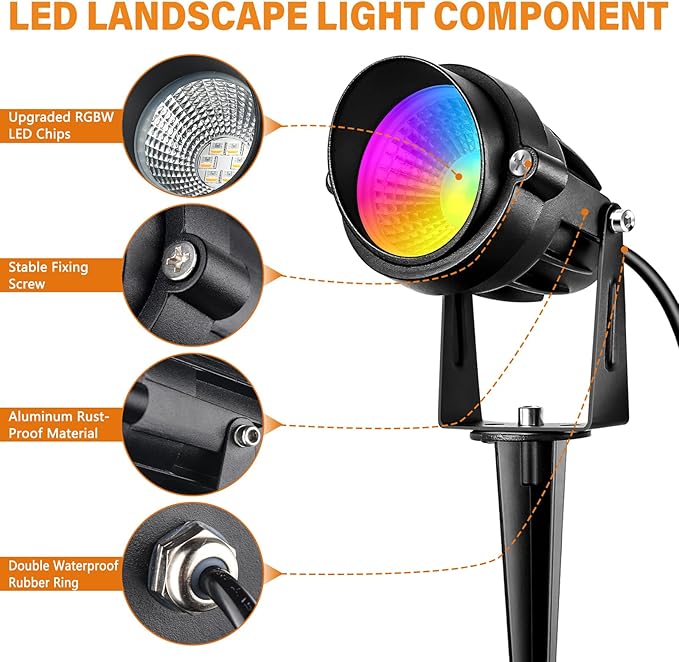 RGBW Low Voltage Landscape Lights, 12V-24V Color Changing Landscape Lights with Remote Control Landscape Spotlights for Garden Yard Path Tree Decorative (6 Pack)