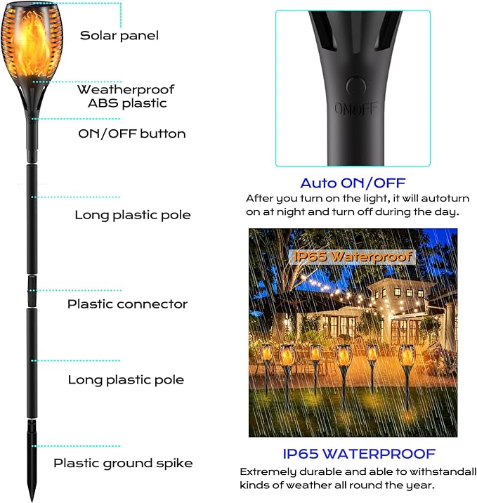 Upgraded Larger Solar Torch Lights, 43" Flickering Flame Solar Lights, Waterproof Outdoor Solar Landscape Decoration Lighting 96 LED Auto On/Off Garden Patio Yard Pathway,Black 1 Pack (1)