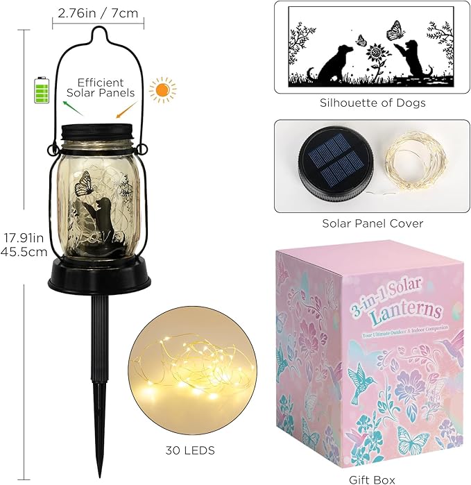 Kyoryuger Dog Solar Lanterns Retriever Dog Solar Lights Golden Retriever Gifts for Women Men Dog Lovers Gifts Decorative Hanging Dog Lanterns with Stake for Yard Lawn Garden Decor Outdoor Dog Light