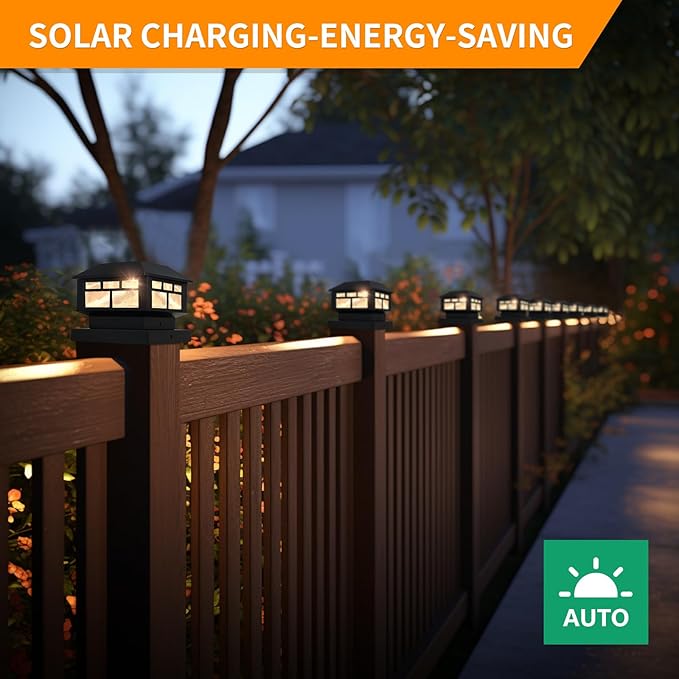 Solar Post Lights Outdoor, 20LM Fence Post Cap Lights,Waterproof, 2 Light Modes, Fit 3.5x3.5in 4x4in 5x5in Wooden Post, Solar Power Deck Lights for Garden Deck Patio Decoration（Black 4Pack）