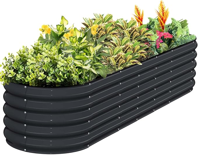 Kesfitt Galvanized Raised Garden Bed Kit,18" Tall 7-in-1 Outdoor Metal Planter Boxes with Safety Edging,8×2×1.5FT Modular Large Steel Raised Beds for Gardening Vegetables Fruits Flower