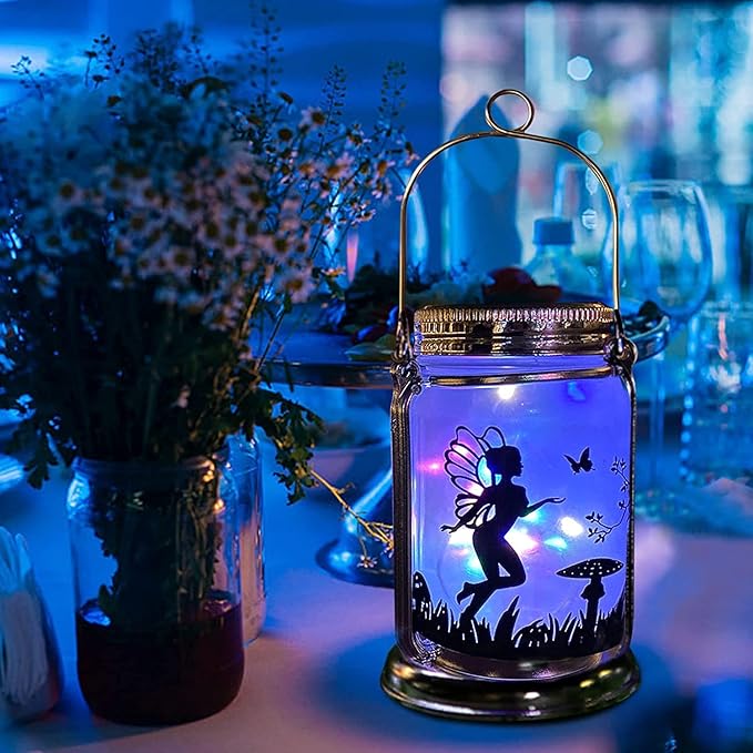 4 Pack Solar Fairy Lights Decorations Garden-Solar Fairy Lantern Mason Jar Colorful Ornament Night Light-Ourdoor Gifts Hanging Lamp Frosted Glass Jar with Stake for Yard Garden Patio Lawn