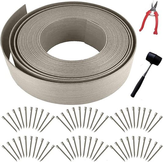Landscape Edging Kit, Include 4 Inch High 120 Feet Length Terrace Board, 60 Durable Spikes, Edging Pruning Shear, Rubber Mallet Hammer, Gray