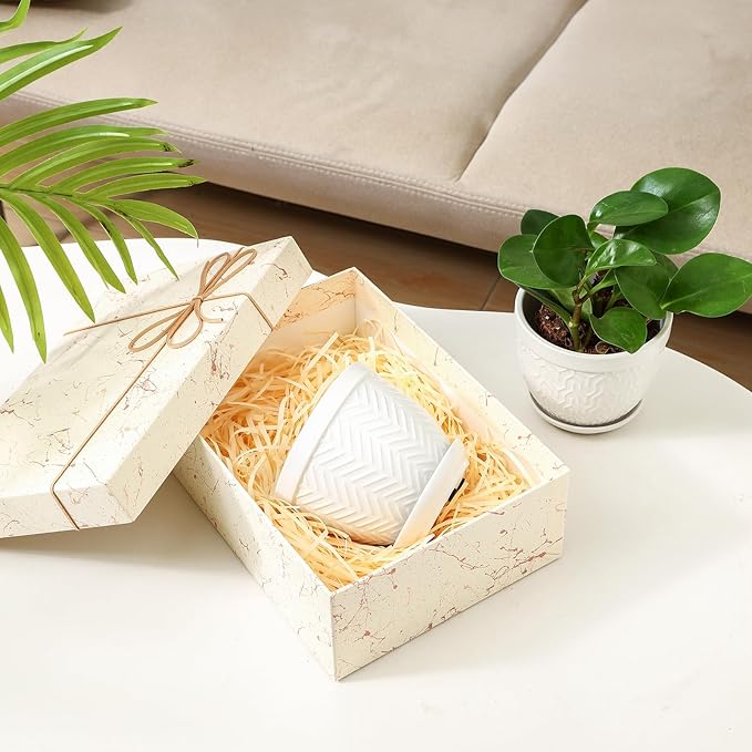 Sureasy Ceramic Plant Pots, 4.7 Inch Flower Pots for Indoor Plants, Succulent Pots with Saucer and Drainage Hole, Decorative Planter for Succulent, Cactus, Set of 4, White