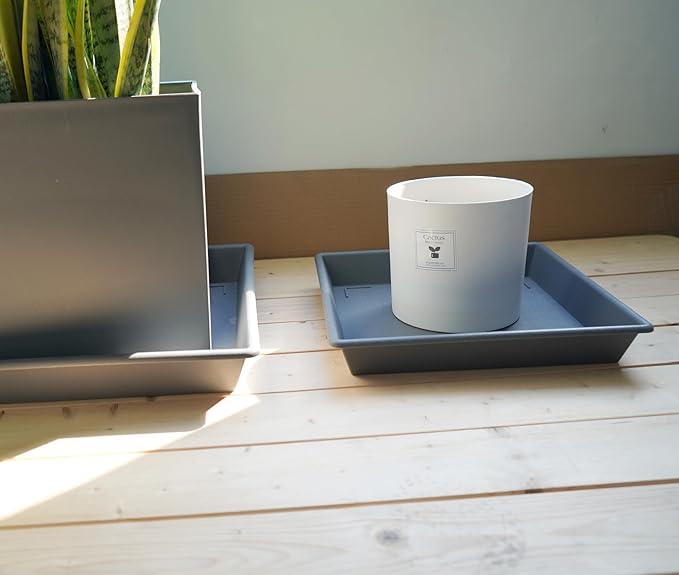 Square Plant Saucer 14 Inch 5 Pack，Plant Stand Plant Trays for Pots Heavy Duty Gray Plastic Plant Saucers for Indoors Outdoors, Flower Pot No Holes Plant Lover Gardening Gifts