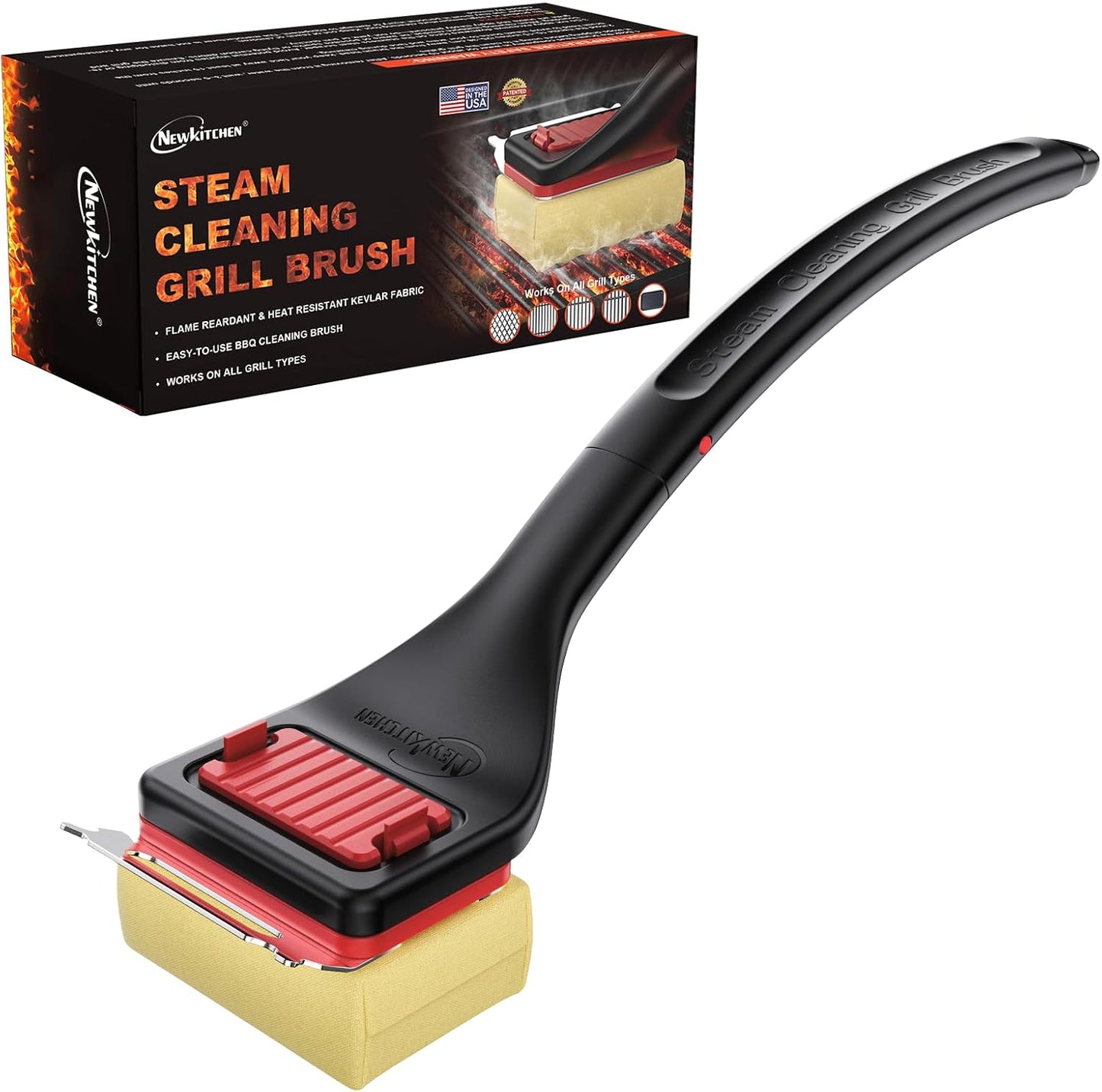 Grill Brush Bristle-Free Steam Cleaning, BBQ Brush Replaceable Heat-Resistant Kevlar Head with Grill Scraper Safe Barbecue Grill Cleaner