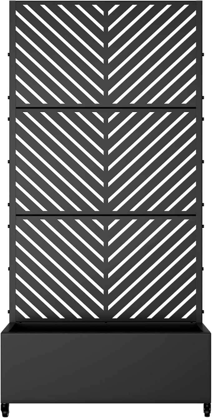 Casaphoria Metal Raised Garden Bed with Trellis and Wheels, 72"x35"x16" Planter Box for Climbing Plants, Vegetables & Vines, Features Drainage Holes and Privacy Screen (Black-Parallel)