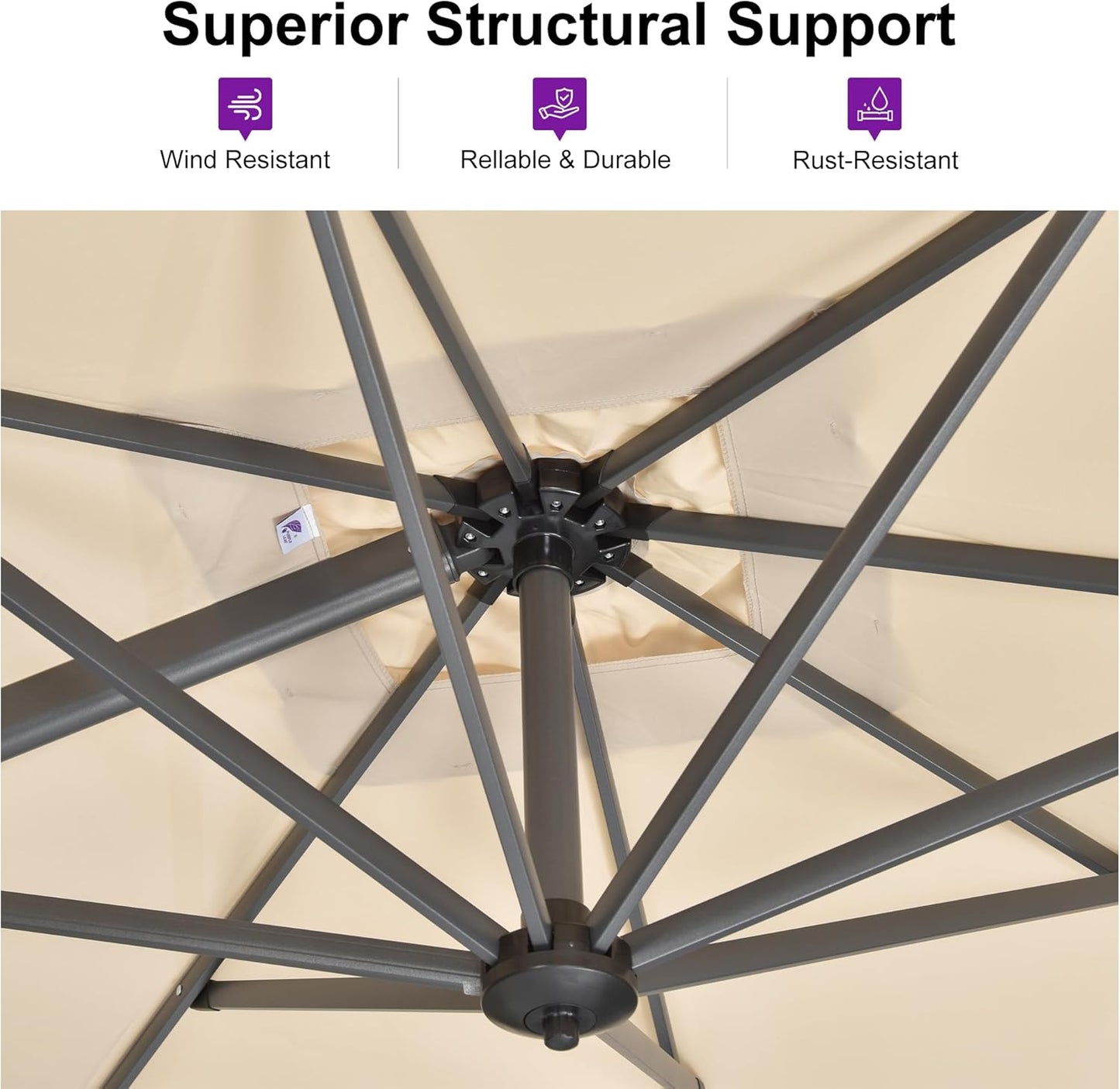 PURPLE LEAF 8 Feet Patio Umbrella Outdoor Cantilever Square Umbrella Aluminum Offset Umbrella with 360-degree Rotation for Garden Deck Pool Patio, Beige