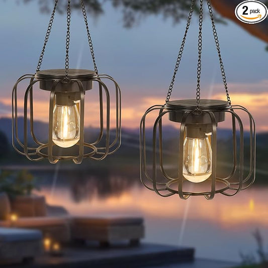 Solar Lanterns Outdoor Waterproof - Hanging Solar Lights for Outside - Tree Lights with Hook for Decoration Outdoor for Patio Garden Yard Pathway Porch- 2 Pack