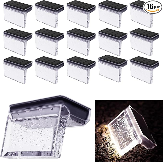 Solar Deck Lights Outdoor 16 Pack LED Step Fence Patio Wall Lights Garden Pathway Decoration Lighting, Accent Lighting (Warm White)