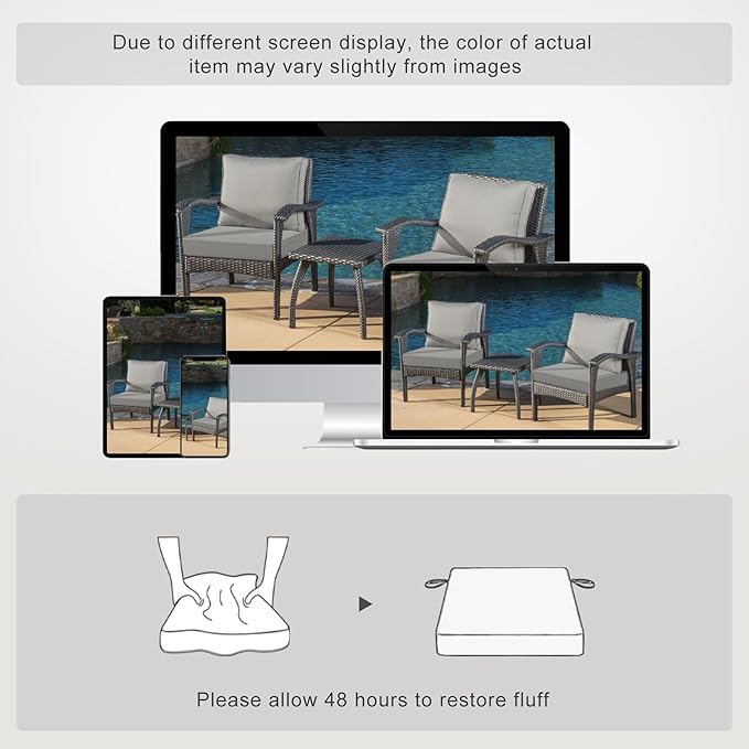 Favoyard Patio Chair Cushions 22 x 22 x 3 Inch Waterproof Outdoor Seat Cushions for Patio Furniture 3-Year Color Fastness Garden Sofa Couch Chair Pads with Handle & Adjustable Straps Set of 2, Grey