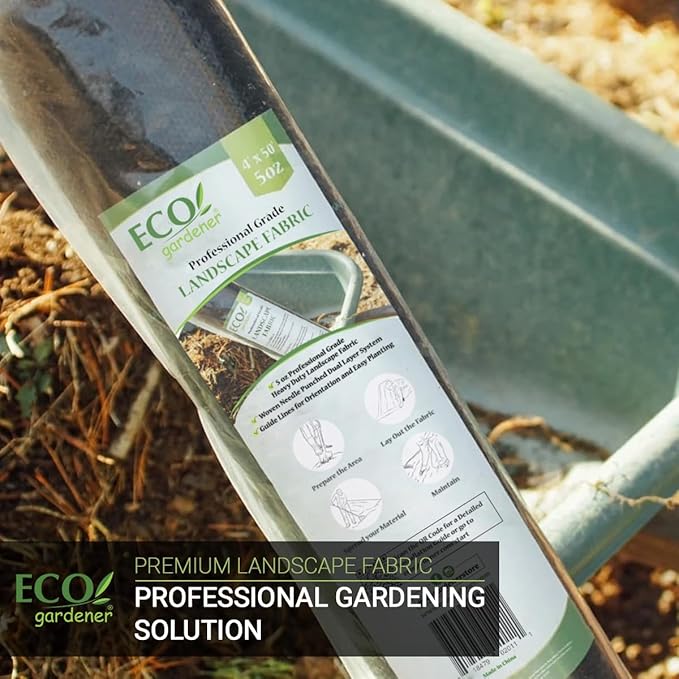 ECOgardener Premium Landscape Fabric, 4ft x 50ft Pro Garden Weed Barrier - Durable & Heavy Duty Weed Block Gardening Mat, Easy Setup