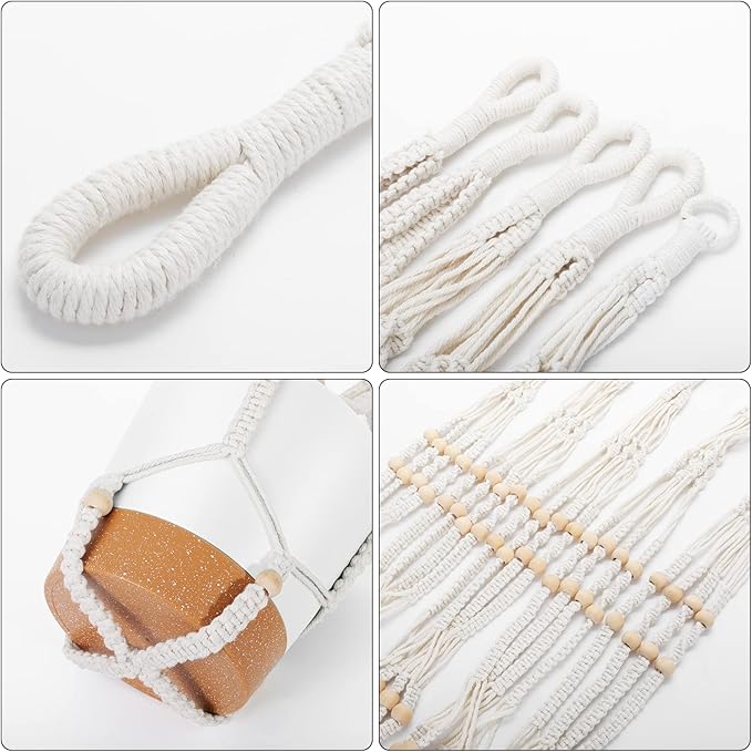GARDIFE Hanging Planters for Indoor Plants,5Pcs Hanging Basket for Indoor Boho Home Decor,Macrame Plant Hanger,35 Inches,29Inch,23Inch, Ivory,Self Watering Planters, 7/6.5/6/5.5/5 Inch,White&White
