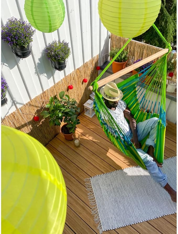 LA SIESTA® - Large Comfort Domingo Hammock Swing Chair - Weather & Tear Resistant Hanging Hammock Chair - Indoor Outdoor Hammock Chair Swing - Patio Porch Bedroom Hanging Chair - Max 285 Lbs, Lime