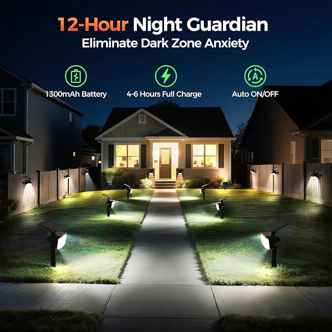 Solar Spot Lights Outdoor, 92 LEDs Landscape Lighting with 3 Lighting Modes and Auto On/Off, IP67 Waterproof Spotlights, Outdoor Solar Lights for Yard Garden, 6 Pack (Cool White)