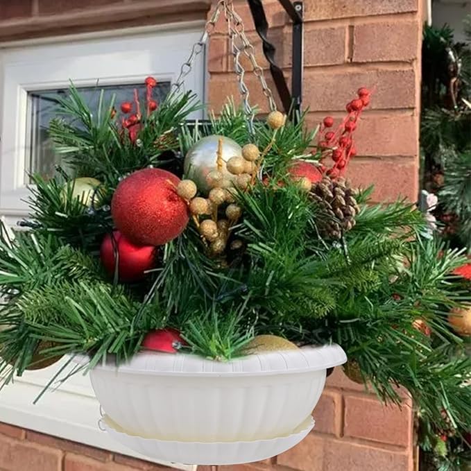 summer flower 3pcs 10.6 inch Plastic Hanging Planters Pots for Outdoor Indoor Plants Hanging Flower Plant Baskets Holder for Garden Porch Ceiling (White)