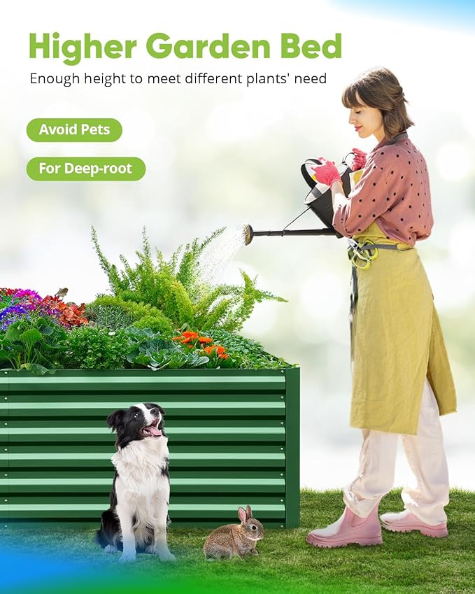 Quictent Galvanized Raised Garden Bed 8x4x2 Ft Tall Metal Planter Box for Vegetables Outdoor Bottomless for Backyard, 2 Tomato Cages Included, 22.04" Deep (Green)